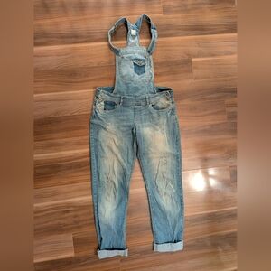 Promod Light Blue Distressed Denim Overalls